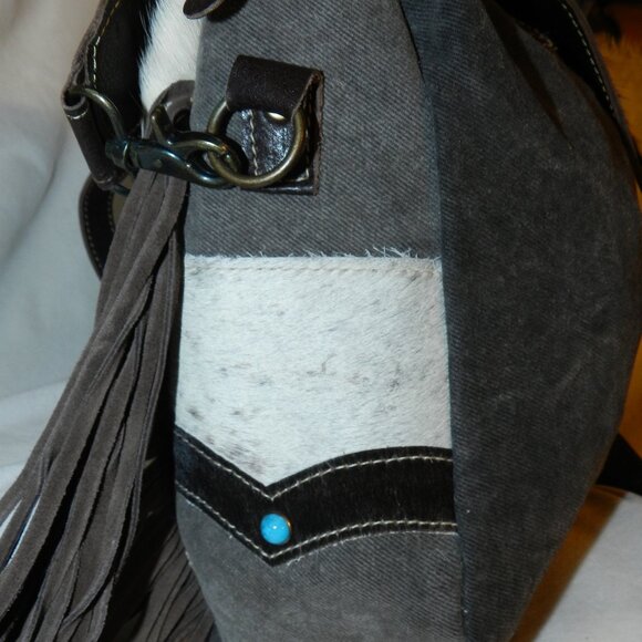 Myra Crashing Waves Fringed Hair On Leather Travel Tote Bag🆕FAST😮‍💨⚡🚚 - Picture 12 of 16